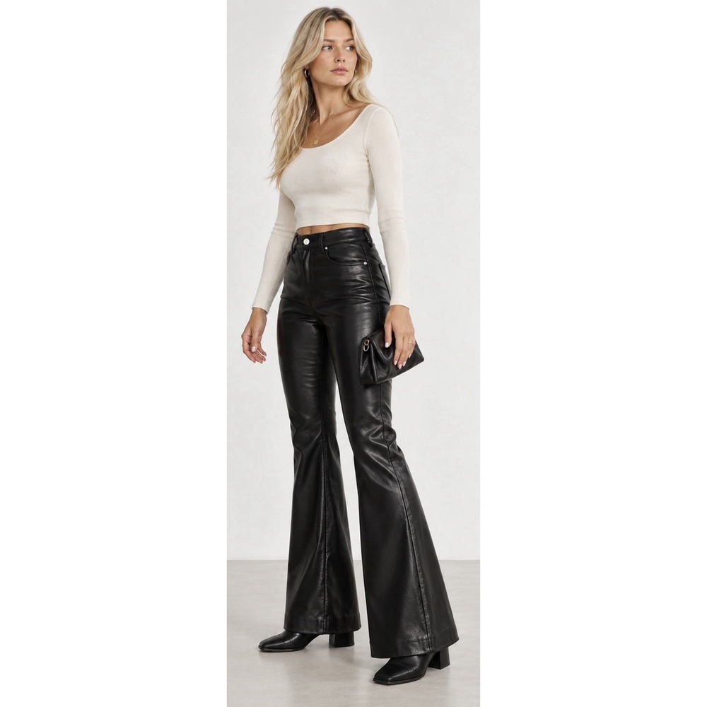 Aritzia Wilfred The Melina Flare Pant Vegan Leather Black Size 4/#101465